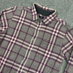 Prana‎ Flannel Shirt Mens Medium Gray Purple Long Sleeve Outdoor Everyday